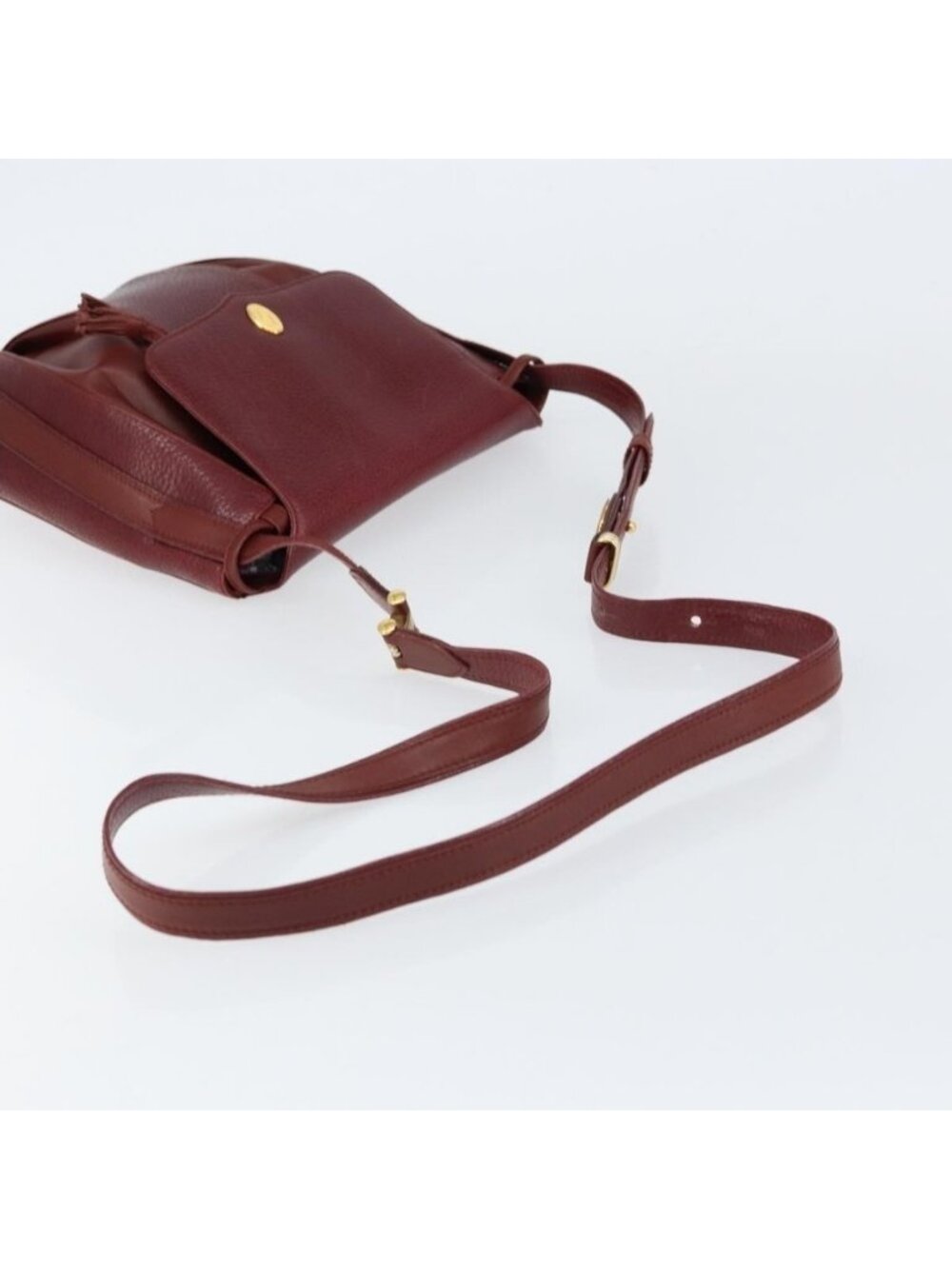 Authentic CARTIER Shoulder Bag Leather Bordeaux Gold - Picture 14 of 16